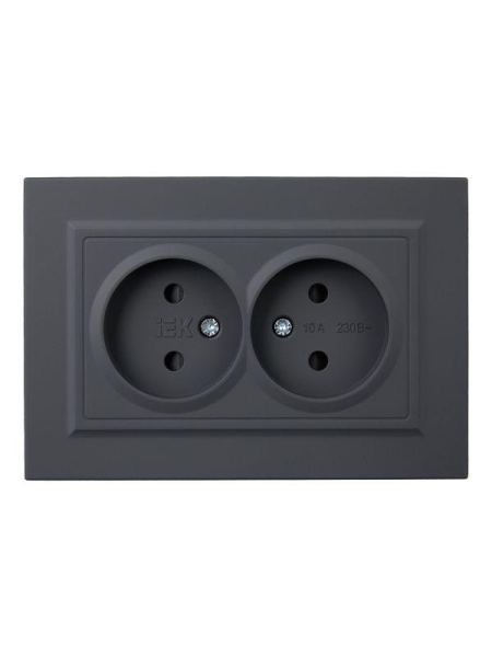 Розетка 2-м СП BRITE РСш12-2-БрГ 10А в сборе без заземл. защ. шторки графит IEK BR-R23-10-K53-F