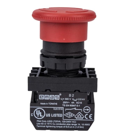 Кнопка-моноблок аварийная (1НО+1НЗ) EMAS MB102E