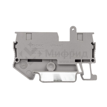 Клемма с размыкателем зажим push-in 2 точки подключения 4кв.мм сер. DKC VPR-4-TG