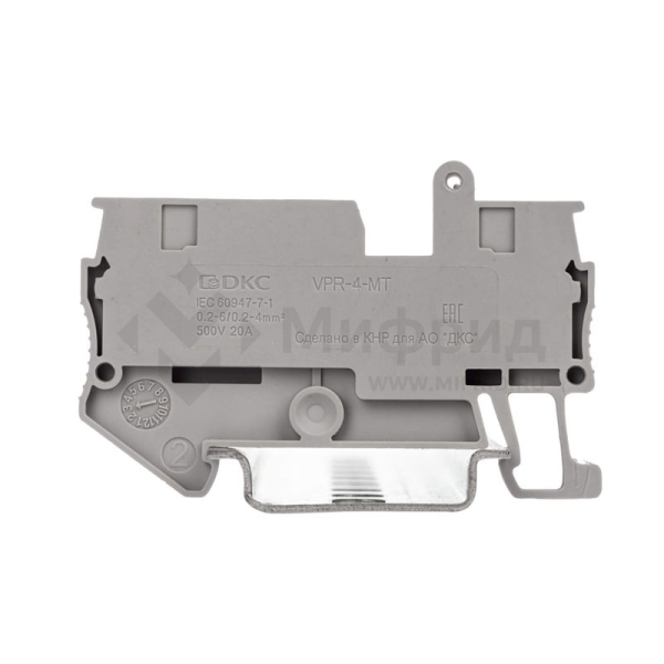 Клемма с размыкателем зажим push-in 2 точки подключения 4кв.мм сер. DKC VPR-4-TG