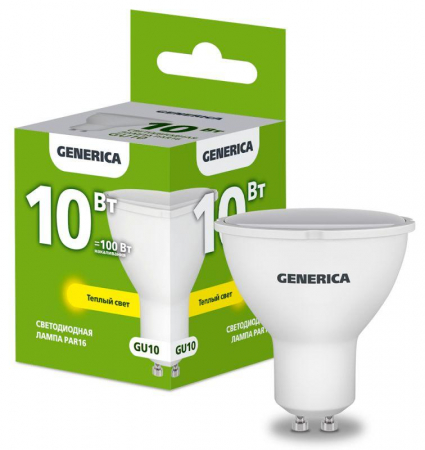 Лампа светодиодная PAR16 10Вт софит 3000К GU10 230В GENERICA LL-PAR16-10-230-30-GU10-G Лампа светодиодная PAR16 10Вт софит 3000К GU10 230В GENERICA LL-PAR16-10-230-30-GU10-G