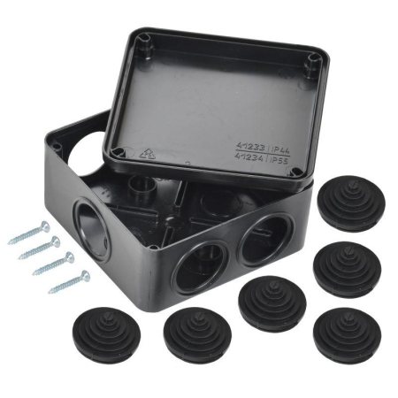 Коробка распаячная КМ41233 100х100х50мм IP44 6 вводов черн. IEK UKO11-100-100-050-K02-44