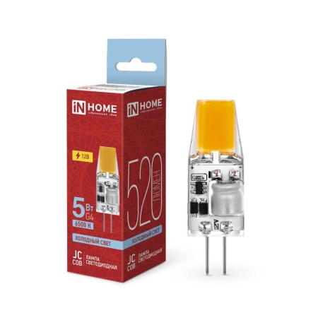 Лампа светодиодная LED-JC-COB 5Вт 12В G4 6500К 520лм IN HOME 4690612060279 Лампа светодиодная LED-JC-COB 5Вт 12В G4 6500К 520лм IN HOME 4690612060279