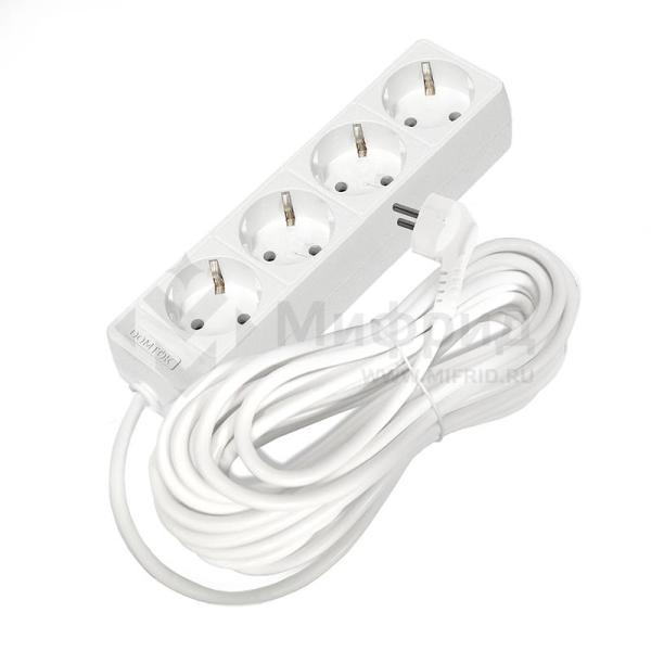 Удлинитель 4х10м с заземл. 16А IP20 3.5кВт ПВС 3х1 бел. DOMTOK 2395