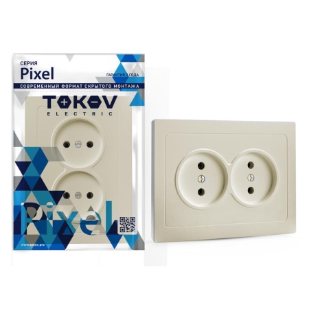 Розетка 2-м СП Pixel 16А IP20 без заземл. в сборе беж. TOKOV ELECTRIC TKE-PX-R2F-C02 Розетка 2-м СП Pixel 16А IP20 без заземл. в сборе беж. TOKOV ELECTRIC TKE-PX-R2F-C02