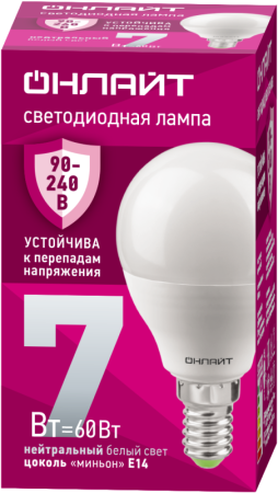 Лампа светодиодная 90 419 OLL-G45-7-230-4K-E14-FR (PRO 90-240В) ОНЛАЙТ 90419 Лампа светодиодная 90 419 OLL-G45-7-230-4K-E14-FR (PRO 90-240В) ОНЛАЙТ 90419