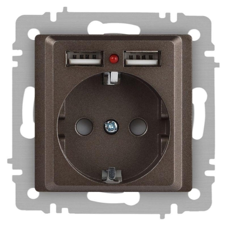 Розетка 1-м СП Accent 6-410-08 16А IP20 250В P+E Schuko + 2хUSB защ. шторки бронза Intro Б0063704 Розетка 1-м СП Accent 6-410-08 16А IP20 250В P+E Schuko + 2хUSB защ. шторки бронза Intro Б0063704