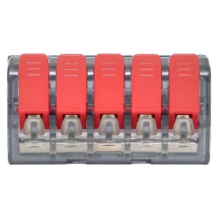 Клемма строительно-монтажная СМК 221-415 с рычагом 5 отверстий 0.2-4.0кв.мм (блист.20шт) PROxima EKF plc-smk-221-415b-20