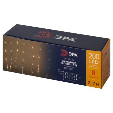 Гирлянда светодиодная "Занавес водопад" 3х2м 200LED тепл. бел. IP20 ENIN-200WL Эра Б0060416 Гирлянда светодиодная "Занавес водопад" 3х2м 200LED тепл. бел. IP20 ENIN-200WL Эра Б0060416