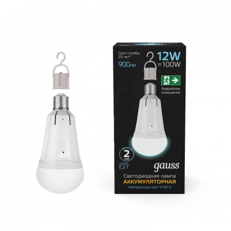 Лампа светодиодная Black 12Вт A80 грушевидная 4100К нейтр. бел. E27 900лм авар. аккум. Li-Ion GAUSS 102002212 Лампа светодиодная Black 12Вт A80 грушевидная 4100К нейтр. бел. E27 900лм авар. аккум. Li-Ion GAUSS 102002212