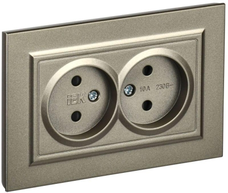 Розетка 2-м СП BRITE РСш12-2-БрШ 10А в сборе без заземл. защ. шторки шампань IEK BR-R23-10-K37-F Розетка 2-м СП BRITE РСш12-2-БрШ 10А в сборе без заземл. защ. шторки шампань IEK BR-R23-10-K37-F