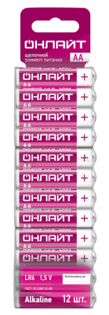 Элемент питания алкалиновый 90 636 OBT-ALK-LR6-BP12 (блист.12шт) ОНЛАЙТ 90636