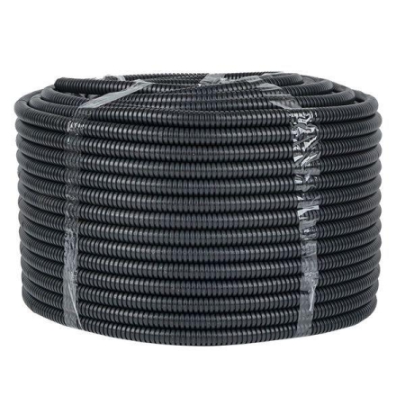 Труба гофрированная d16мм с протяжкой безгалоген. трудногорючая (FRHF) черн. (уп.100м) Plast EKF FRHF-16