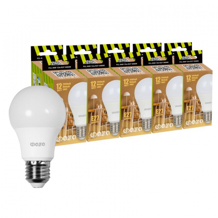 Лампа светодиодная FLL-A60 12Вт A60 3000К тепл. бел. E27 230В 50Гц (уп.10шт) ФАZА 5038332 Лампа светодиодная FLL-A60 12Вт A60 3000К тепл. бел. E27 230В 50Гц (уп.10шт) ФАZА 5038332
