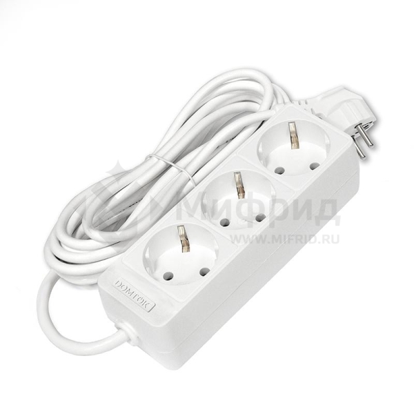 Удлинитель 3х5м с заземл. 16А IP20 3.5кВт ПВС 3х1 бел. DOMTOK 2392