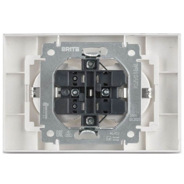 Розетка 2-м СП BRITE РСшПл12-3-БрАБ 16А в сборе с заземл. защ. шторки плоская арктич. бел. IEK BR-R28-16-K91-F