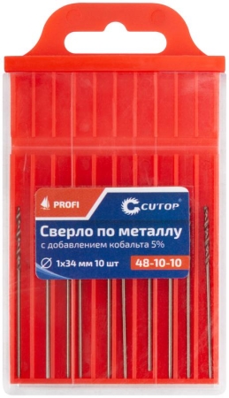 Набор сверл по металлу Profi 1х34мм с кобальтом 5проц. (уп.10шт) Cutop 48-10-10 Набор сверл по металлу Profi 1х34мм с кобальтом 5проц. (уп.10шт) Cutop 48-10-10