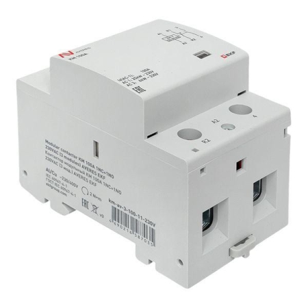 Контактор модульный КМ 100А 1NC+1NO 230В AC (3 мод.) AVERES EKF km-av-3-100-11-230V Контактор модульный КМ 100А 1NC+1NO 230В AC (3 мод.) AVERES EKF km-av-3-100-11-230V