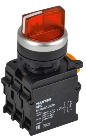 Переключатель 3 полож. 2НО с подсветкой красн. MASTER IEK MI-SW60-20XD-4-14-3-K04 Переключатель 3 полож. 2НО с подсветкой красн. MASTER IEK MI-SW60-20XD-4-14-3-K04