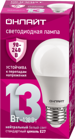 Лампа светодиодная 90 401 OLL-A60-13-230-4K-E27 (PRO 90-240В) ОНЛАЙТ 90401 Лампа светодиодная 90 401 OLL-A60-13-230-4K-E27 (PRO 90-240В) ОНЛАЙТ 90401