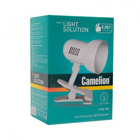 Светильник H-035 прищепка 220В 40Вт метал. бел. Camelion 7198