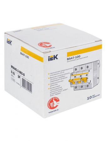 Выключатель автоматический модульный 3п D 63А 10кА ВА47-100 KARAT IEK MVA40-3-063-D Выключатель автоматический модульный 3п D 63А 10кА ВА47-100 KARAT IEK MVA40-3-063-D