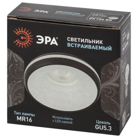 Светильник декоративный DK100 BK MR16 GU5.3 встраив. черн. ЭРА Б0055589 Светильник декоративный DK100 BK MR16 GU5.3 встраив. черн. ЭРА Б0055589
