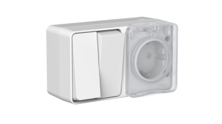 Блок ОП AtlasDesign PROFI IP54 (розетка 1-м 16А заземл. защ. шторки + 2-кл. выключатель 10А) сер. SE ATN543074