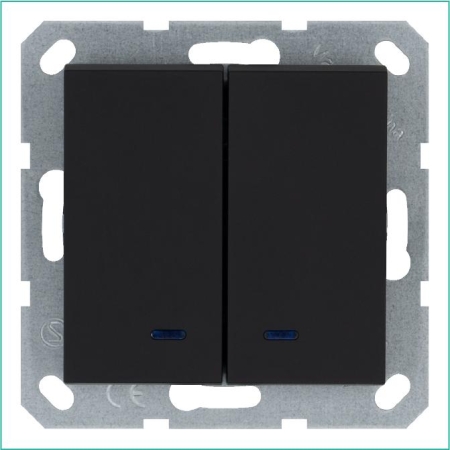 Выключатель 2-кл. 10А IP20 с подсветкой механизм черн. матовый soft touch Jasmart G3023NPB Выключатель 2-кл. 10А IP20 с подсветкой механизм черн. матовый soft touch Jasmart G3023NPB