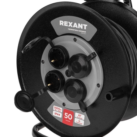 Удлинитель на метал. катушке 4х50 с заземл. IP44 КГ 3х1.5 c защ. крышкой Rexant 13-5013