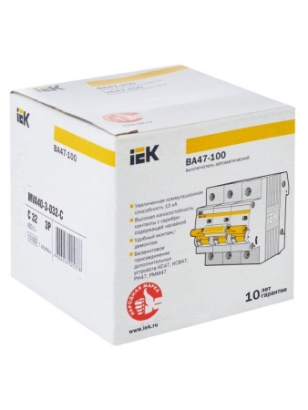 Выключатель автоматический модульный 3п C 32А 10кА ВА47-100 KARAT IEK MVA40-3-032-C Выключатель автоматический модульный 3п C 32А 10кА ВА47-100 KARAT IEK MVA40-3-032-C