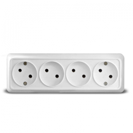 Розетка 4-м ОП Олимп 16А IP20 без заземл. бел. UNIVersal 1162 Розетка 4-м ОП Олимп 16А IP20 без заземл. бел. UNIVersal 1162