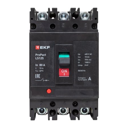 Выключатель автоматический 3п 80А 18кА LS125 ProPact EKF mccb-125-18-3-80-ls Выключатель автоматический 3п 80А 18кА LS125 ProPact EKF mccb-125-18-3-80-ls