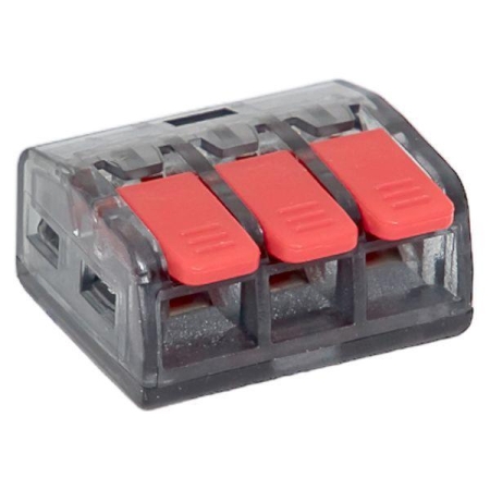 Клемма строительно-монтажная СМК 221-413 с рычагом 3 отверстия 0.2-4.0кв.мм (блист.20шт) PROxima EKF plc-smk-221-413b-20