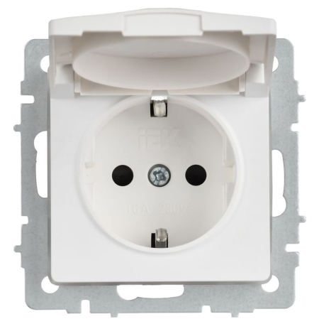 Розетка BRITE РСбш10-3-44-БрАБ 16А IP44 с заземл. защ. шторки с крышкой механизм арктич. бел. IEK BR-R16-16-44-K91
