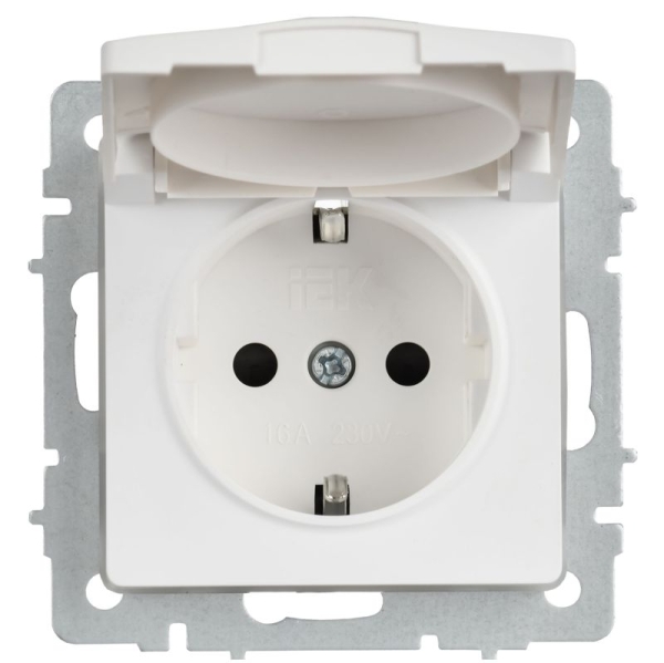 Розетка BRITE РСбш10-3-44-БрАБ 16А IP44 с заземл. защ. шторки с крышкой механизм арктич. бел. IEK BR-R16-16-44-K91