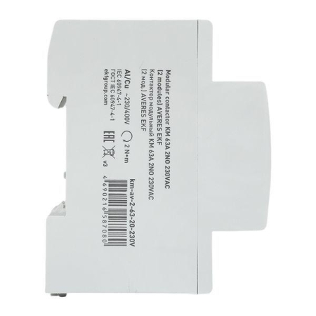 Контактор модульный КМ 63А 2NО 230В AC (2 мод.) AVERES EKF km-av-2-63-20-230V Контактор модульный КМ 63А 2NО 230В AC (2 мод.) AVERES EKF km-av-2-63-20-230V