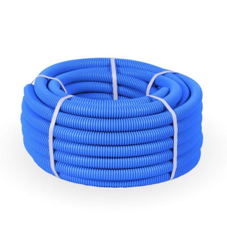 Труба гофрированная ПП тяжелая d25мм с протяжкой 750 Н негорючая (НГ) син. (уп.50м) Промрукав PR02.0081