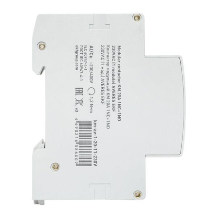 Контактор модульный КМ 20А 1NC+1NO 230В AC (1 мод.) AVERES EKF km-av-1-20-11-230V Контактор модульный КМ 20А 1NC+1NO 230В AC (1 мод.) AVERES EKF km-av-1-20-11-230V