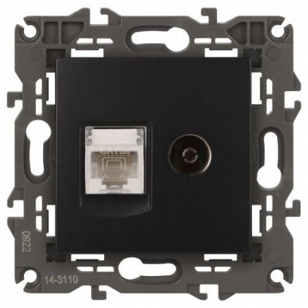 Розетка компьютерная + телевизионная 2-м Elegance 14-3110-05 RJ45 + TV IP20 механизм антрацит Эра Б0034318 Розетка компьютерная + телевизионная 2-м Elegance 14-3110-05 RJ45 + TV IP20 механизм антрацит Эра Б0034318