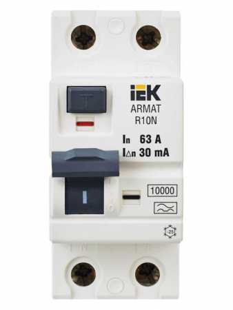 Выключатель дифференциального тока (УЗО) 2п 63А 30мА тип A ВДТ R10N ARMAT IEK AR-R10N-2-063A030 Выключатель дифференциального тока (УЗО) 2п 63А 30мА тип A ВДТ R10N ARMAT IEK AR-R10N-2-063A030