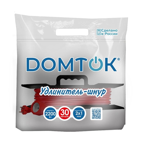 Удлинитель-шнур на рамке 1х30м без заземл. 10А IP20 2.2кВт ПВС 2х1 DOMTOK 2475 Удлинитель-шнур на рамке 1х30м без заземл. 10А IP20 2.2кВт ПВС 2х1 DOMTOK 2475