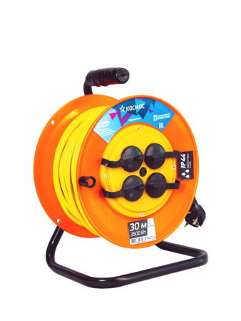 Удлинитель на катушке 4х30м с заземл. 16А IP44 3.5кВт ПВС 3х1.5 термозащ. КОСМОС YKKsm30m-4g-Z(16A)IP Удлинитель на катушке 4х30м с заземл. 16А IP44 3.5кВт ПВС 3х1.5 термозащ. КОСМОС YKKsm30m-4g-Z(16A)IP