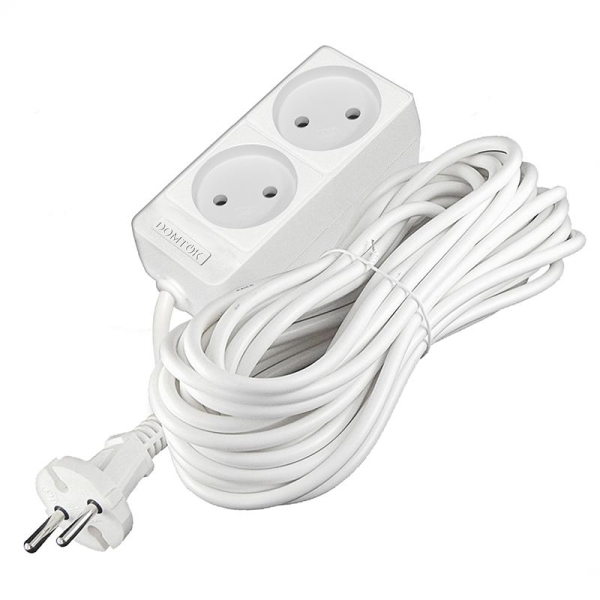 Удлинитель 2х10м без заземл. 10А IP20 2.2кВт ПВС 2х1 бел. DOMTOK 2345 Удлинитель 2х10м без заземл. 10А IP20 2.2кВт ПВС 2х1 бел. DOMTOK 2345