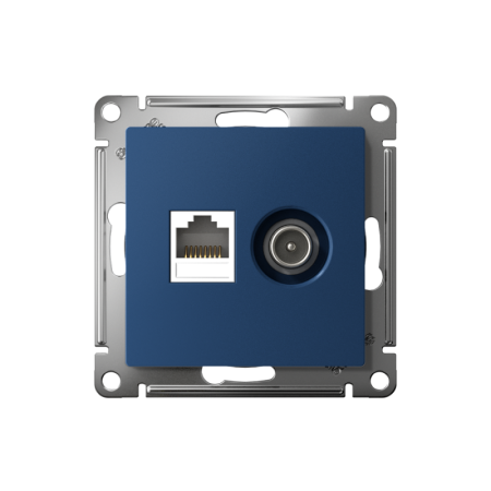 Розетка компьютерная + телевизионная 2-м СП AtlasDesign RJ45 кат.5E + TV механизм аквамарин SE ATN001189