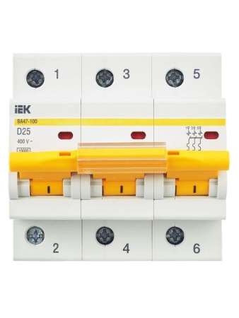 Выключатель автоматический модульный 3п D 25А 10кА ВА47-100 KARAT IEK MVA40-3-025-D Выключатель автоматический модульный 3п D 25А 10кА ВА47-100 KARAT IEK MVA40-3-025-D
