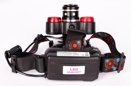 Фонарь налобный аккумуляторный LED5338 3.7В 3LED 5Вт фокус 2 ак. 4 реж. USB бокс черн. Ultraflash 15032