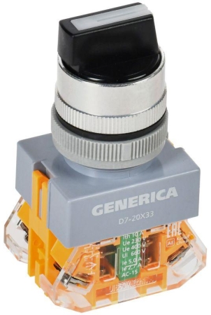 Переключатель D7-20X33 3 полож. 1НО+1НЗ возв. черн. GENERICA BSW50-20X33-3-22-3-K02-G Переключатель D7-20X33 3 полож. 1НО+1НЗ возв. черн. GENERICA BSW50-20X33-3-22-3-K02-G