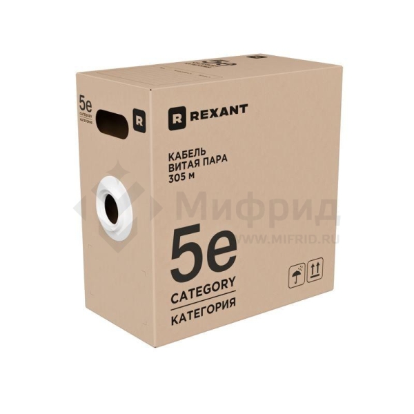 Кабель витая пара U/UTP кат. 5E PVC нг(А)-LSLTx 4х2х0.52мм 24AWG INDOOR SOLID зел. (уп.305м) Rexant 01-0061-R