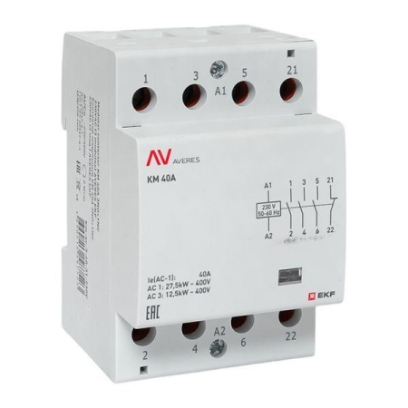 Контактор модульный КМ 40А 3NO+1NC 230В AC (3 мод.) AVERES EKF km-av-3-40-31-230V Контактор модульный КМ 40А 3NO+1NC 230В AC (3 мод.) AVERES EKF km-av-3-40-31-230V